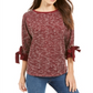 Charter Club Women's Bow Cuff Marled Top Red Size Petite L