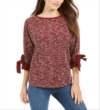 Charter Club Women's Bow Cuff Marled Top Red Size Petite L