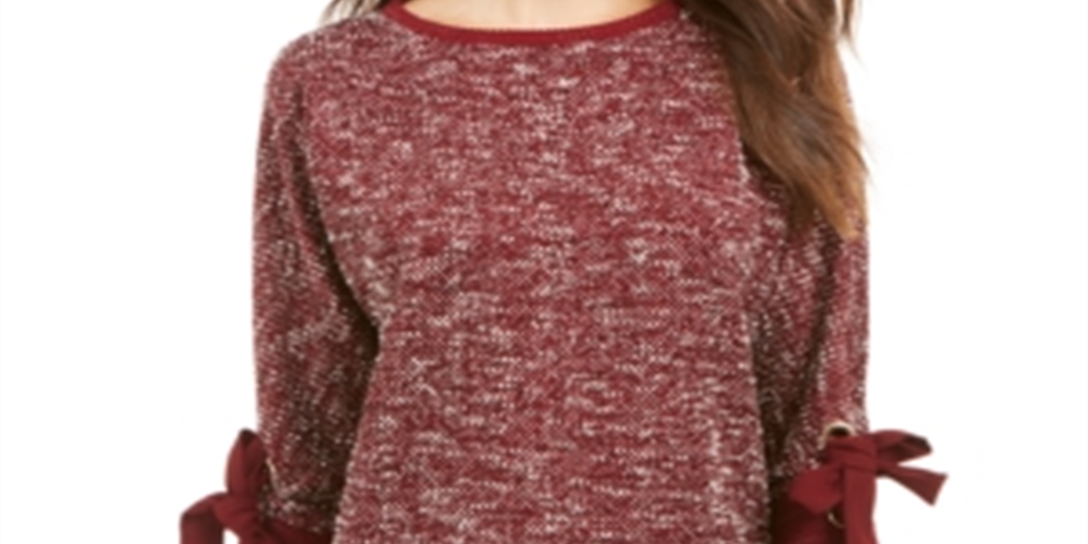 Charter Club Women's Bow Cuff Marled Top Red Size Petite L
