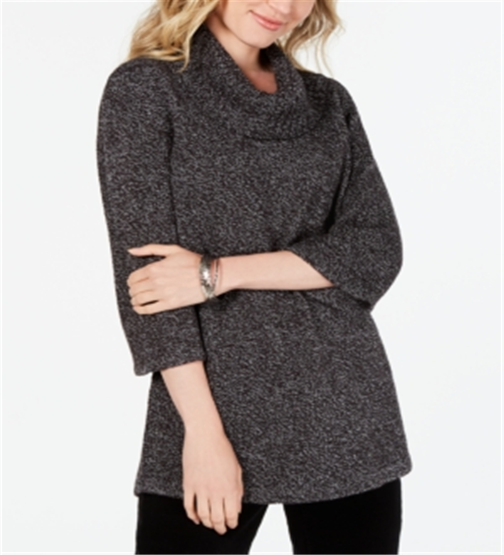 Karen ScottWomen's Cowl Neck 3/4 Sleeve Sweater Black Size Petite S