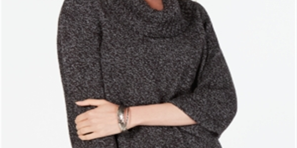 Karen ScottWomen's Cowl Neck 3/4 Sleeve Sweater Black Size Petite S