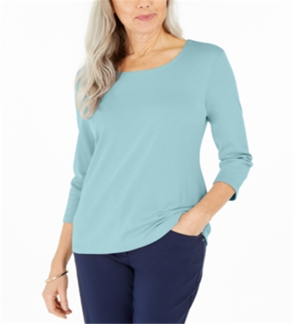 Karen Scott Women's Cotton 3/4 Sleeve Top Blue Size X-Small