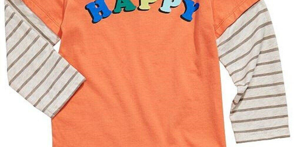 First Impressions Baby Boy's Happy Layered Look T-Shirt Long Sleeves Orange Size 3-6 Months