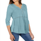 Style & Co Women's V Neck Mixed Woven Top Blue Size XX-Large