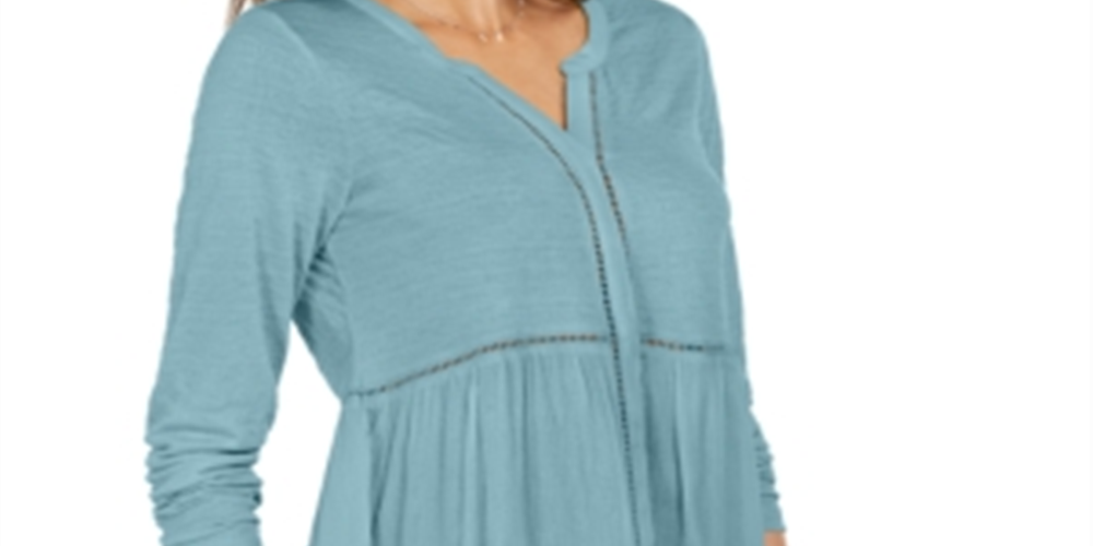 Style & Co Women's V Neck Mixed Woven Top Blue Size XX-Large