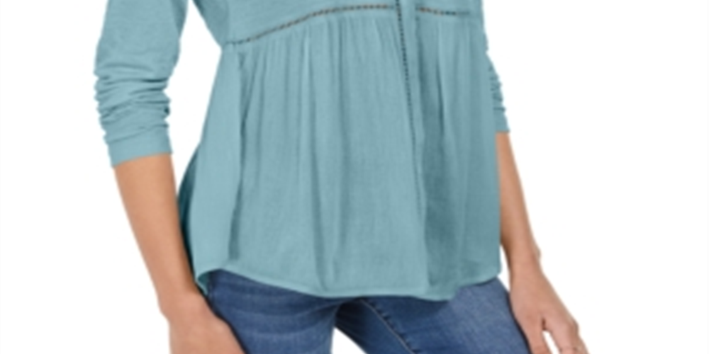 Style & Co Women's V Neck Mixed Woven Top Blue Size XX-Large