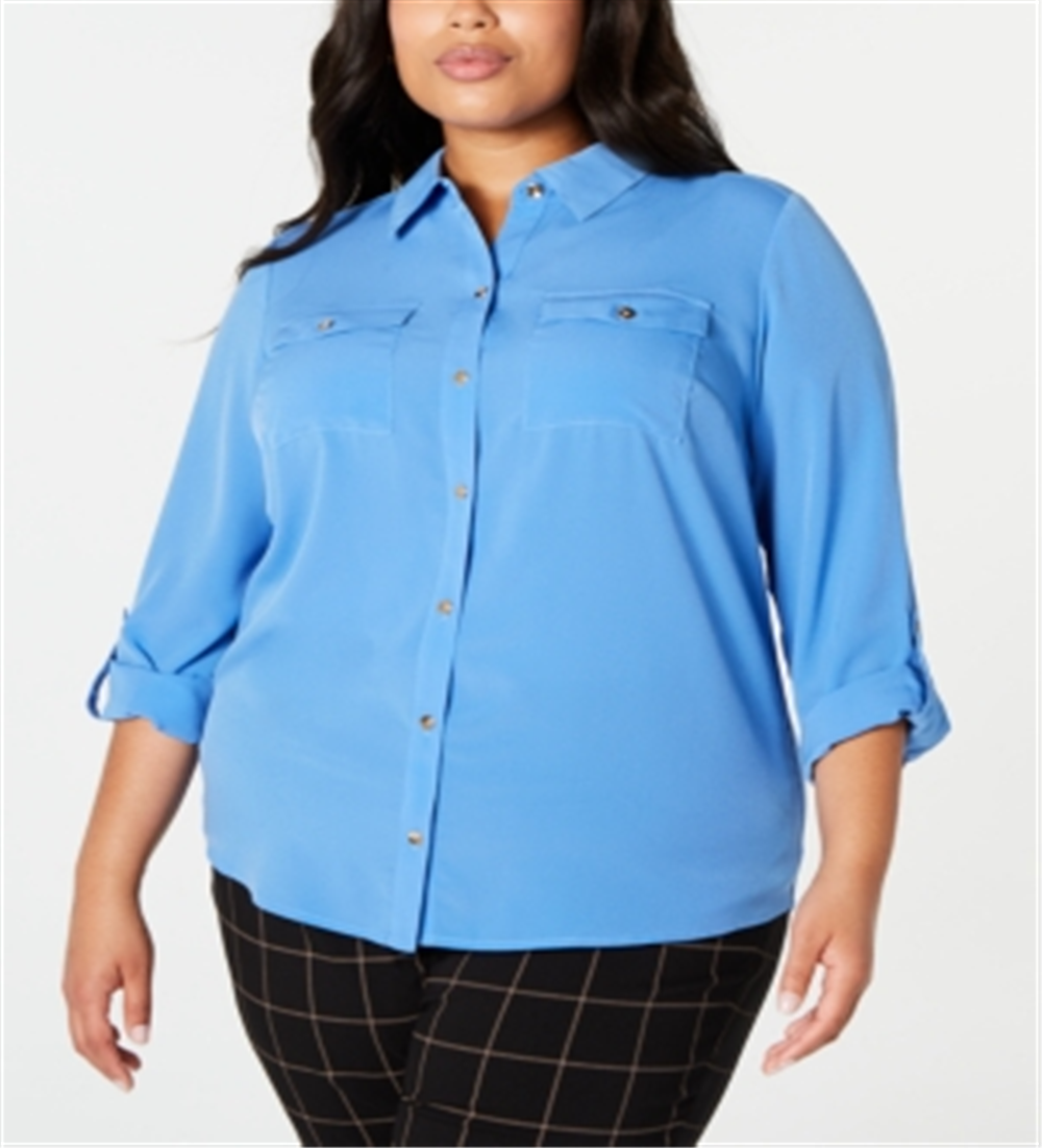 Charter Club Women's Button Front Shirt Blue Size 3X