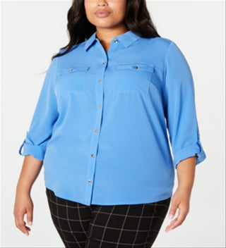 Charter Club Women's Button Front Shirt Blue Size 3X