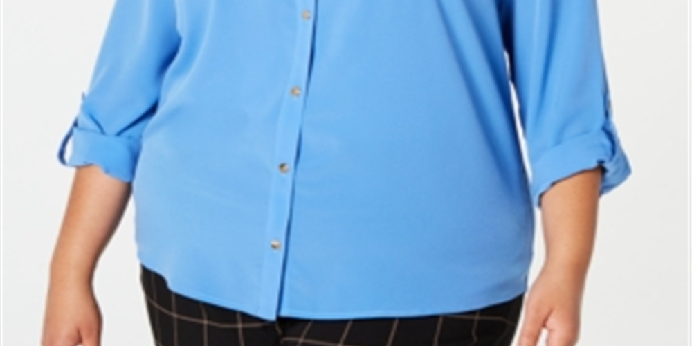 Charter Club Women's Button Front Shirt Blue Size 3X