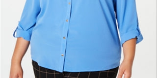 Charter Club Women's Button Front Shirt Blue Size 3X
