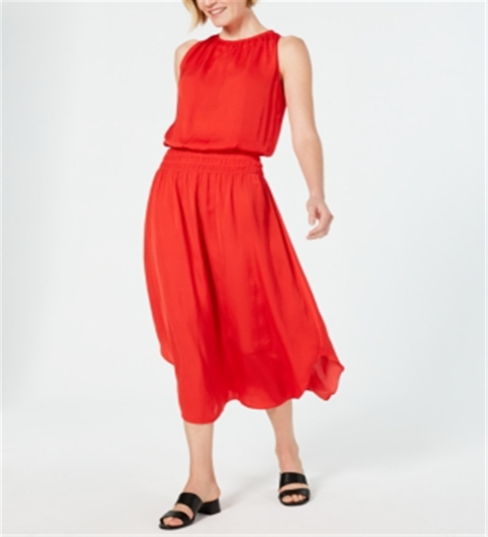 Alfani Women's Smocked Waist Midi Dress Red Size Petite XL