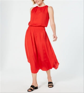 Alfani Women's Smocked Waist Midi Dress Red Size Petite XL