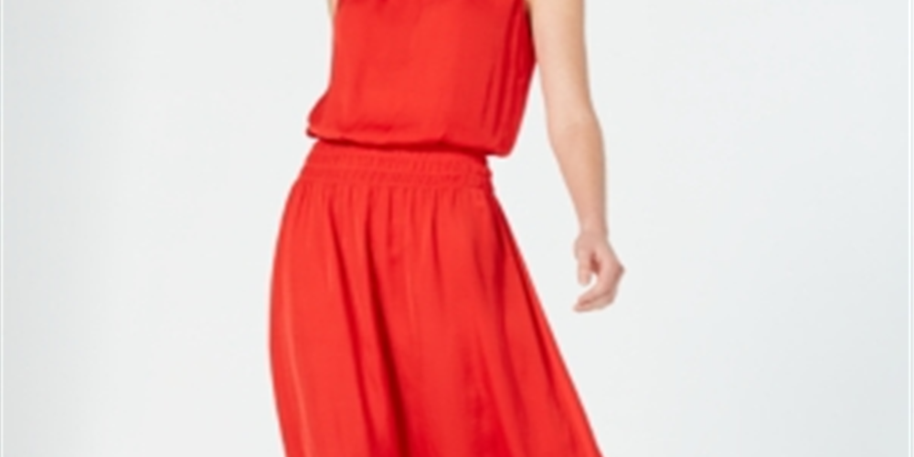 Alfani Women's Smocked Waist Midi Dress Red Size Petite XL
