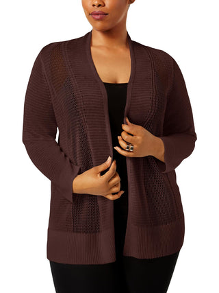 Alfani Women's Mixed Stitch Lightweight Cardigan Sweater Brown Size 0X