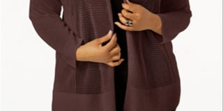 Alfani Women's Mixed Stitch Lightweight Cardigan Sweater Brown Size 0X