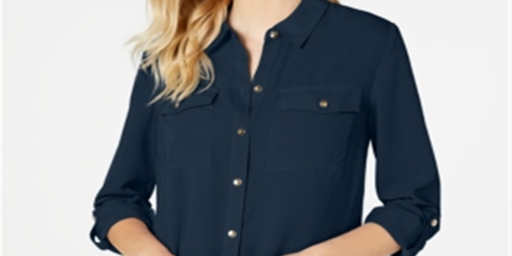 Charter Club Women's Two Pocket Shirt Blue Size Small