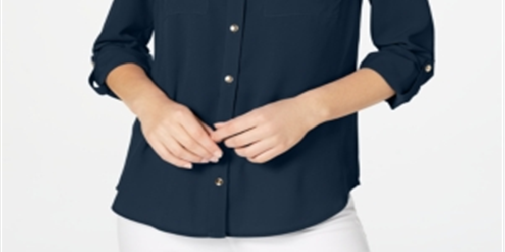 Charter Club Women's Two Pocket Shirt Blue Size Small