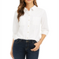 Charter Club Women's Button Down Cotton Corduroy Shirt White Size Petite Medium