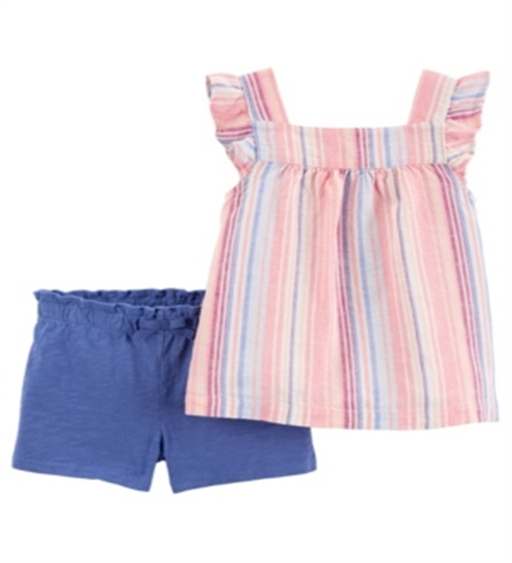 Carter's Girl's 2 Piece Striped Shirt and Short Set Blue Size 12M