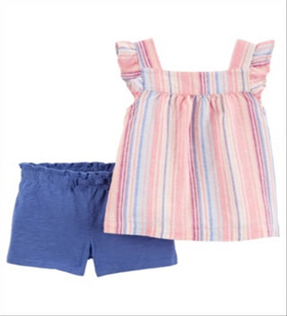 Carter's Girl's 2 Piece Striped Shirt and Short Set Blue Size 12M