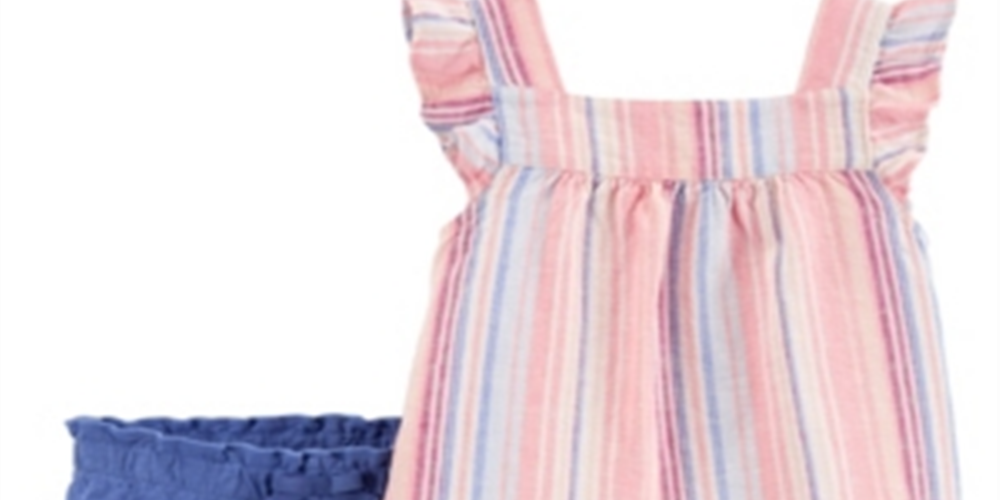 Carter's Girl's 2 Piece Striped Shirt and Short Set Blue Size 12M