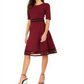 NY Collection Women's Mesh Stripe Dress Maroon Size Petite XL