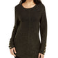 Alfani Women's Pinstripe Cuffed Jewel Neck Top Black Size Petite Large