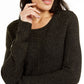 Alfani Women's Pinstripe Cuffed Jewel Neck Top Black Size Petite Large