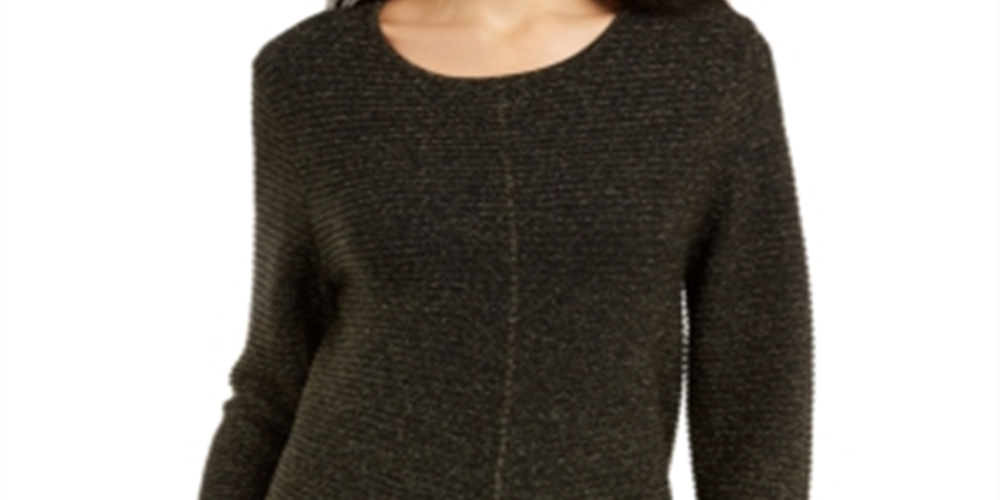 Alfani Women's Pinstripe Cuffed Jewel Neck Top Black Size Petite Large