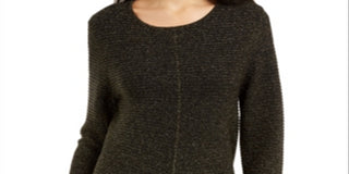 Alfani Women's Pinstripe Cuffed Jewel Neck Top Black Size Petite Large