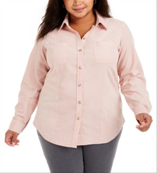 Charter Club Women's Cotton Corduroy Shirt Pink Size 0X