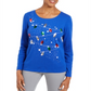 Karen Scott Women's Embellished Cotton Top Blue Size Petite S
