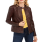 Style & Co Perforated Garment Dyed Faux Leather Jacket Red Size Medium