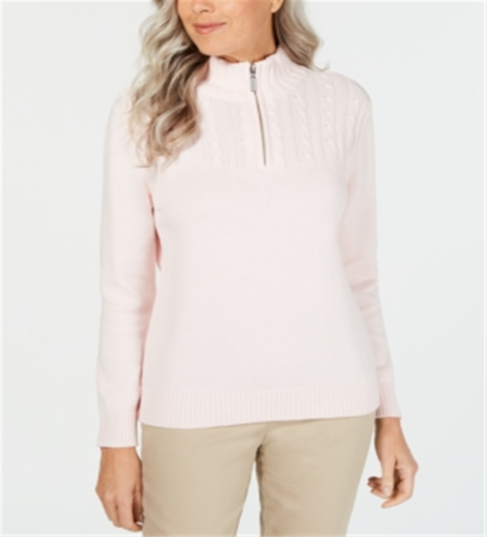 Karen Scott Women's Cotton Zip Neck Sweater Charcoal Size X-Large