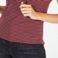 Hippie Rose Junior's Lace up Rib Knit Top Zinfandel Stripe Red Size Medium