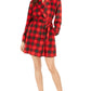 Muk Luks Women's Cozy Short Fleece Robe Lumber Jack Check Red Size Large