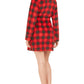 Muk Luks Women's Cozy Short Fleece Robe Lumber Jack Check Red Size Large