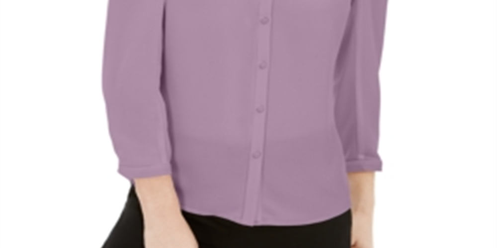 Bar III Women's Puff Sleeve Button up Blouse Pink Size Large