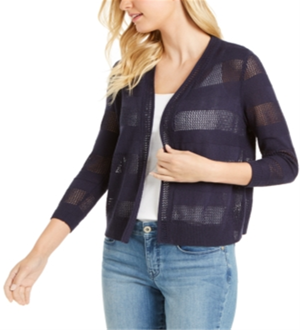 Charter Club Women's Open Front Cardigan Blue Size Large