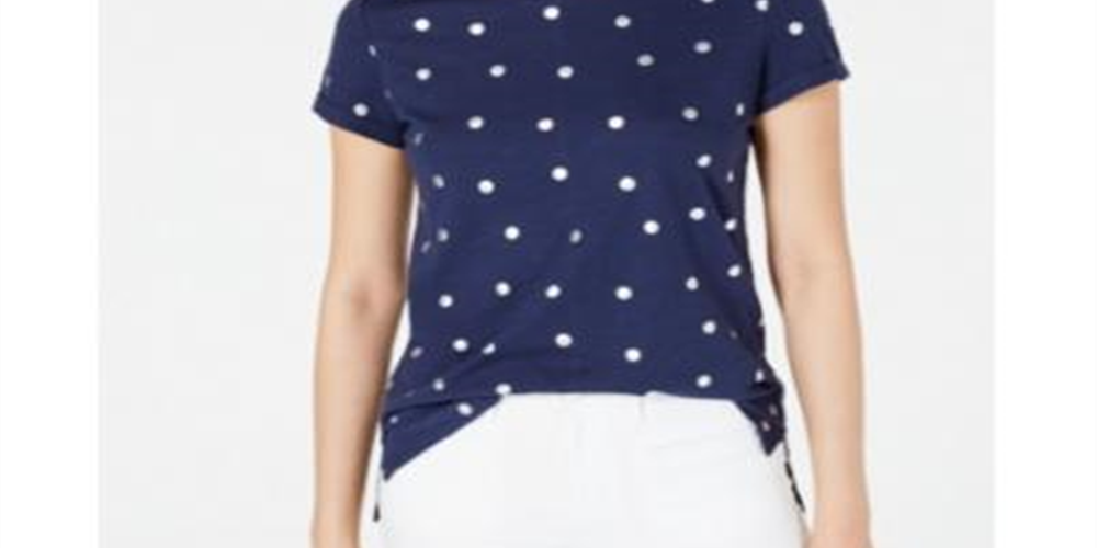 Maison Jules Women's Metallic Polka Dot T-Shirt Blue Size Medium