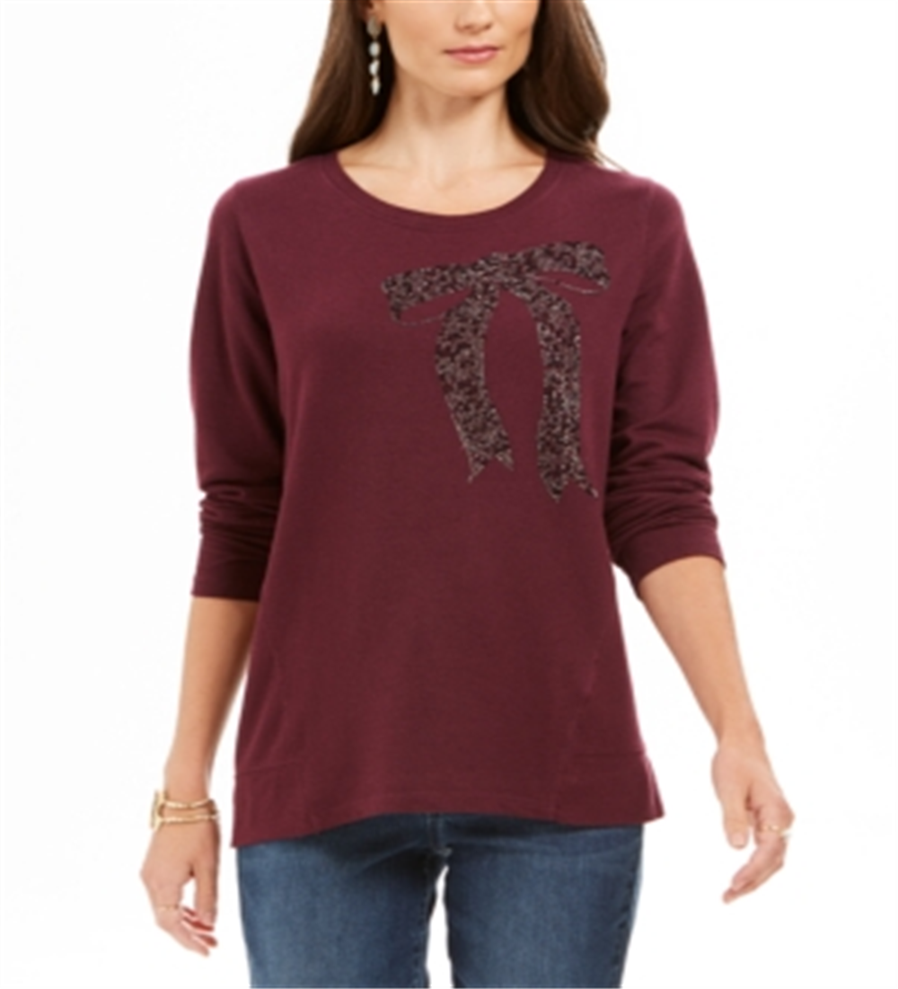 Style & Co Women's Embellished Whimsy Sweatshirt Purple Size Small