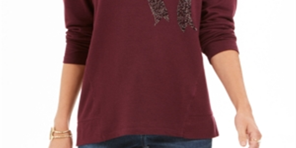 Style & Co Women's Embellished Whimsy Sweatshirt Purple Size Small
