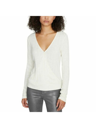 Sanctuary Women's Ribbed Long Sleeve Surplice Neckline Wrap Top White Size Large