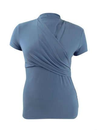 DKNY Women's Surplice Neck Ruched Top Blue Size XX-Large