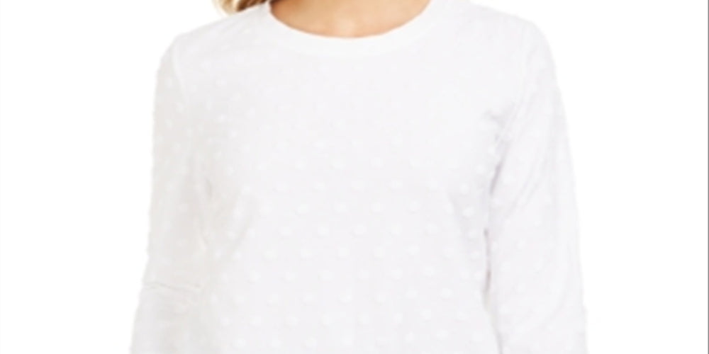 Karen Scott Women's Textu Dot Sweatshirt White Size Petite XL