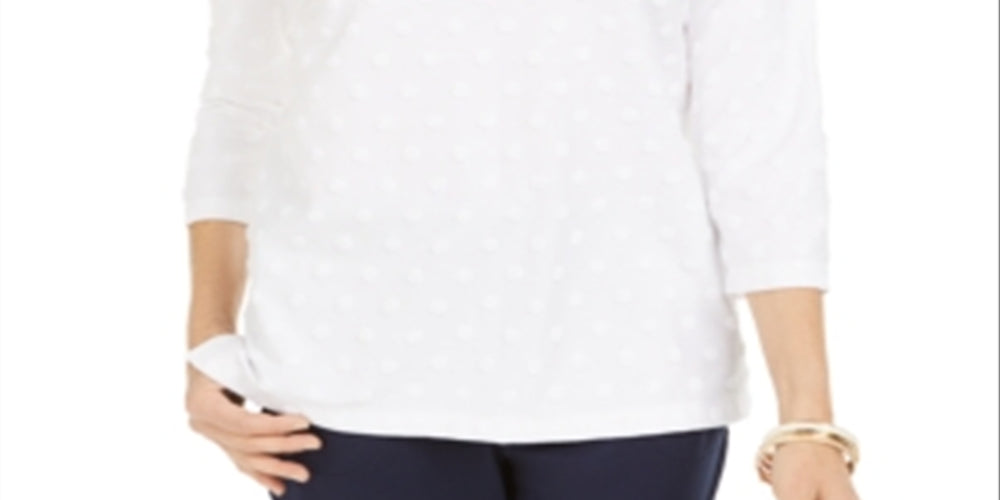 Karen Scott Women's Textu Dot Sweatshirt White Size Petite XL