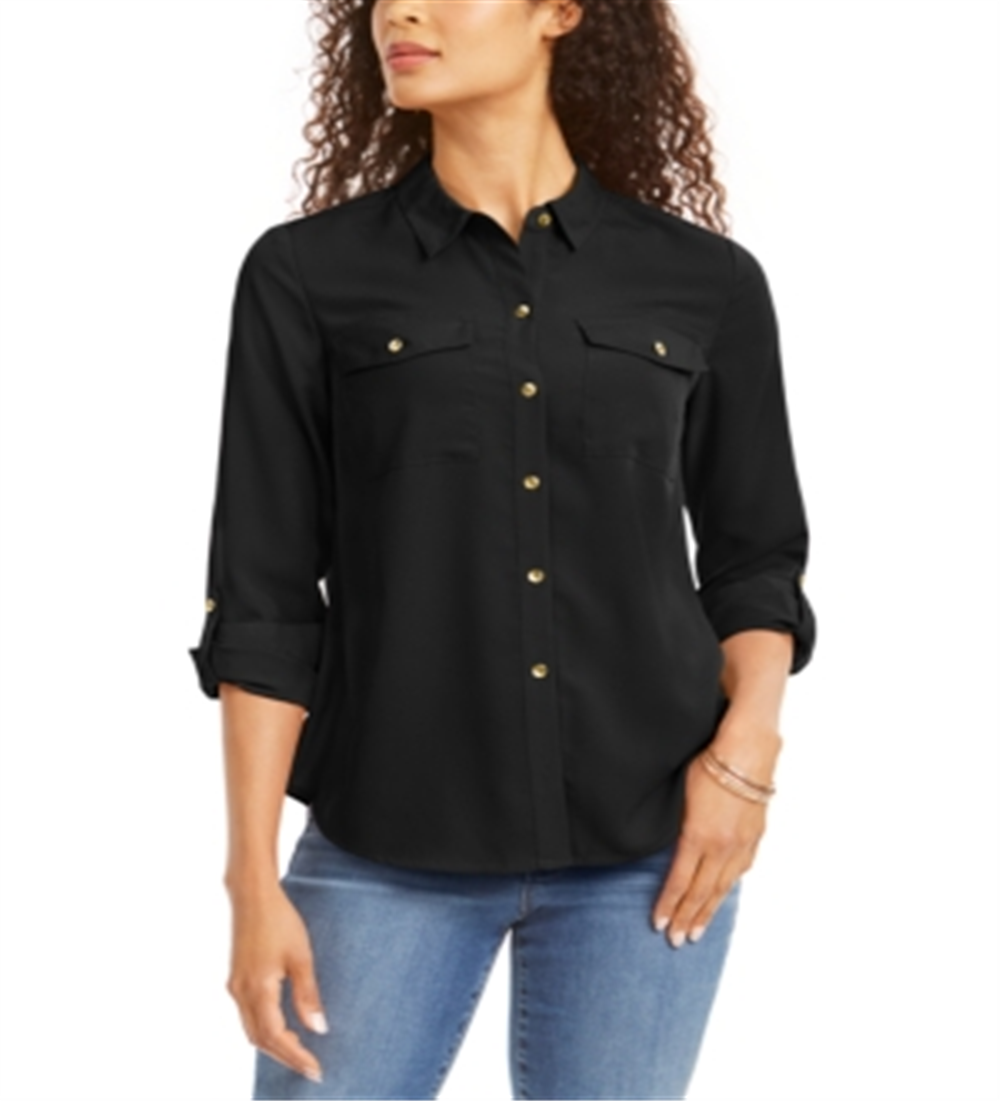 Charter Club Women's Two Pocket Shirt Black Size XX-Large