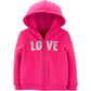 Carter's Toddler Girl's Sequin Love Zip up Fleece Hoodie Pink Size 5T
