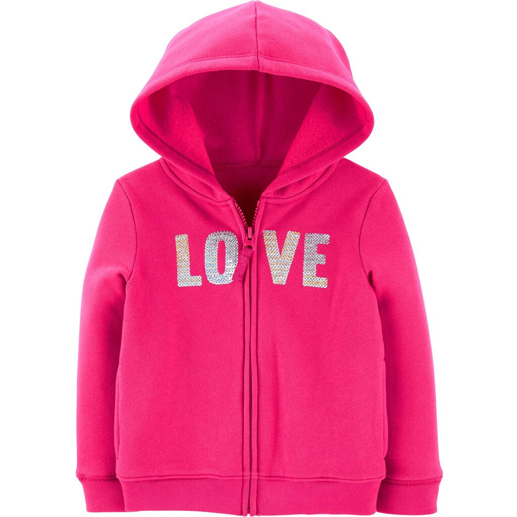 Carter's Toddler Girl's Sequin Love Zip up Fleece Hoodie Pink Size 5T