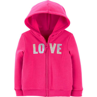 Carter's Toddler Girl's Sequin Love Zip up Fleece Hoodie Pink Size 5T